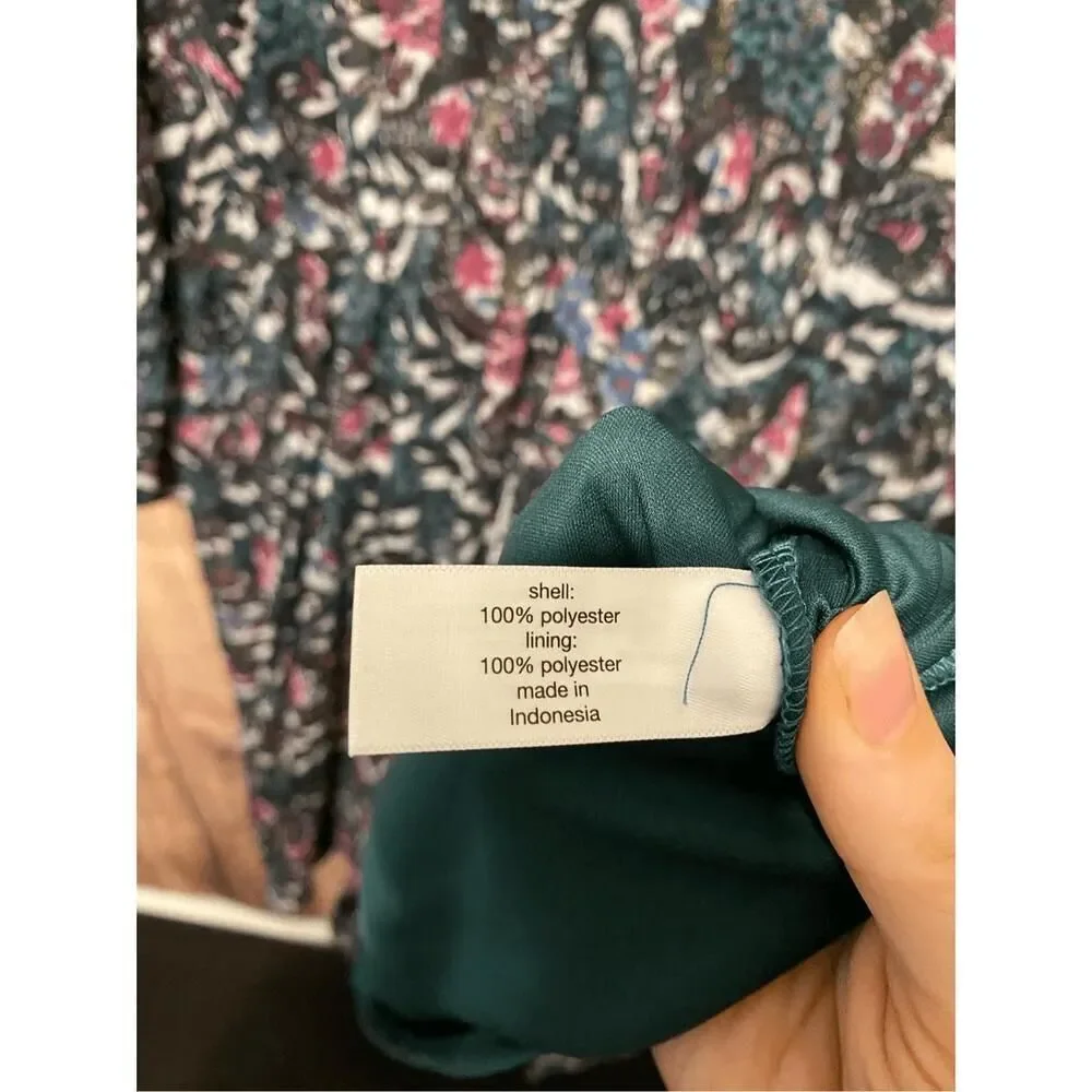 Lane Bryant size 24 NWT Dress Green Puff Long Sleeve Floral keyhole